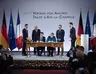 Emmanuel Macron et Angela Merkel lors de la signature du traité d'Aix-la-Chapelle